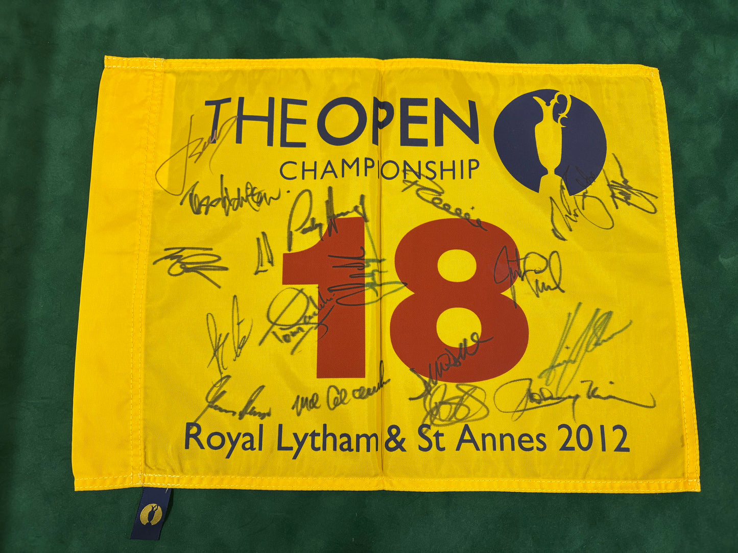 2012 Open at Lytham Golf Flag Signed by 18 Champions Stenson, Player, Cink, McIlroy + Cert