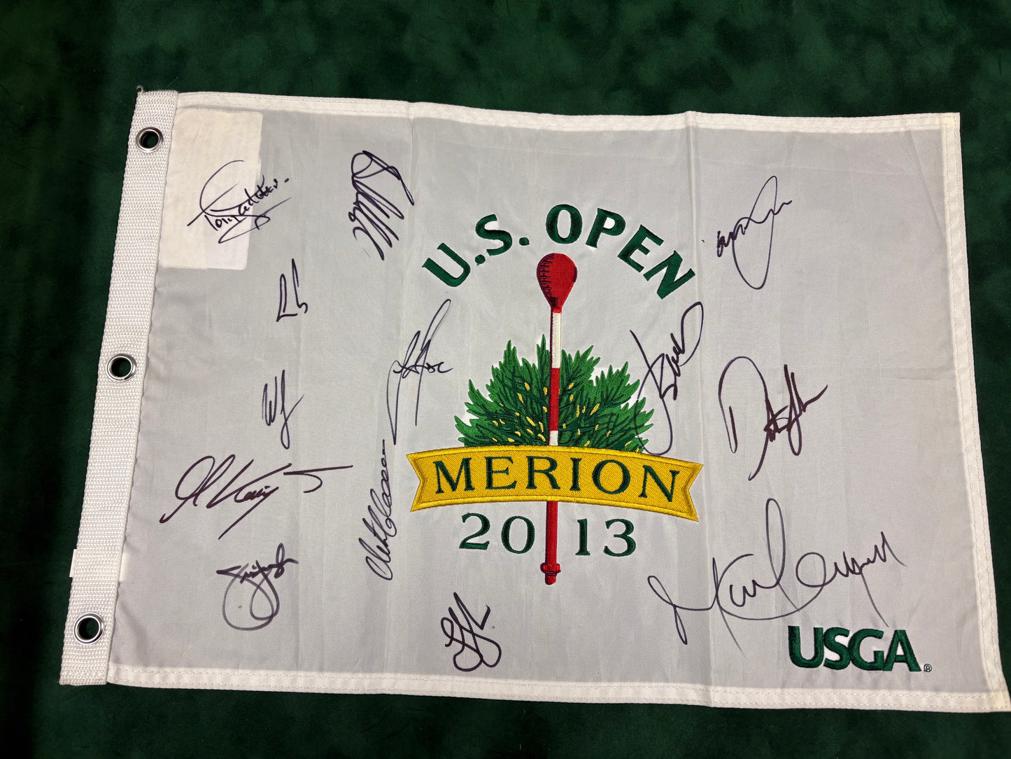 2013 US Open Golf Flag Signed by 13 Champions Johnson, Kaymer, Jacklin + Cert