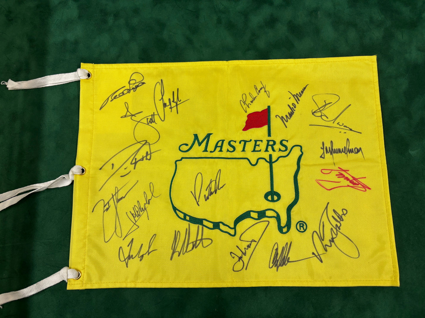 Undated Augusta Masters Golf Pin Flag Signed By 17 Champions (Reed, Scott, Woosnam) + Cert