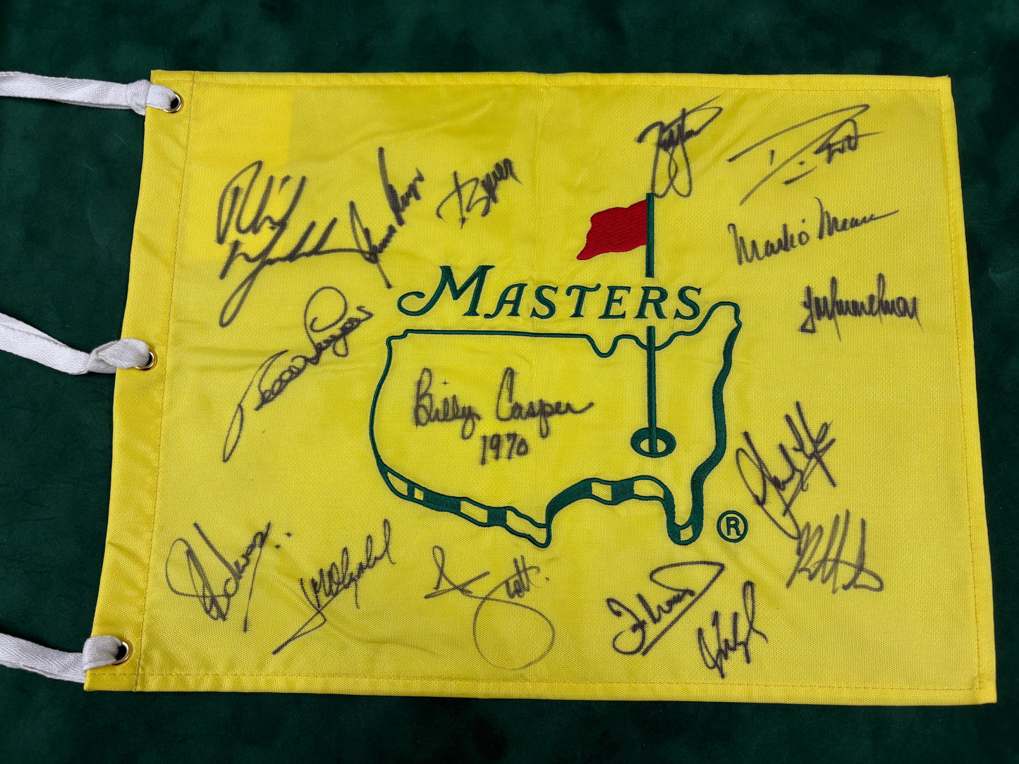 Undated Augusta Masters Golf Flag Signed By 16 Champions (Casper, Scott) + Cert