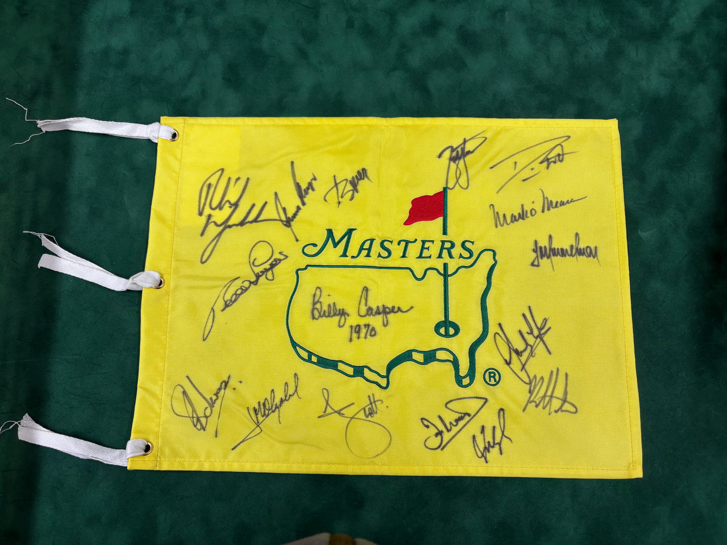 Undated Augusta Masters Golf Flag Signed By 16 Champions (Casper, Scott) + Cert