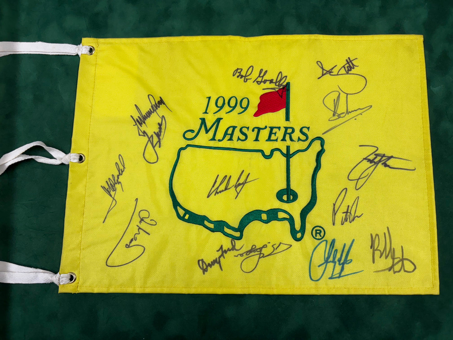 1999 Augusta Masters Golf Pin Flag Signed By 14 Champions (Reed, Spieth, Coody) + Cert