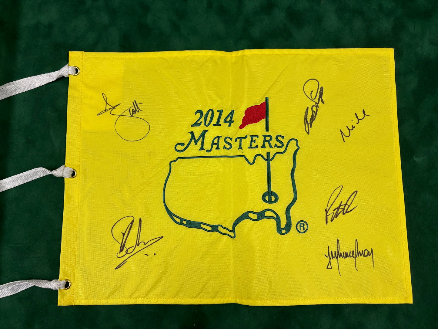 2014 Augusta Masters Golf Pin Flag Signed By 6 Champions (Reed, Langer, Immelman) + Cert