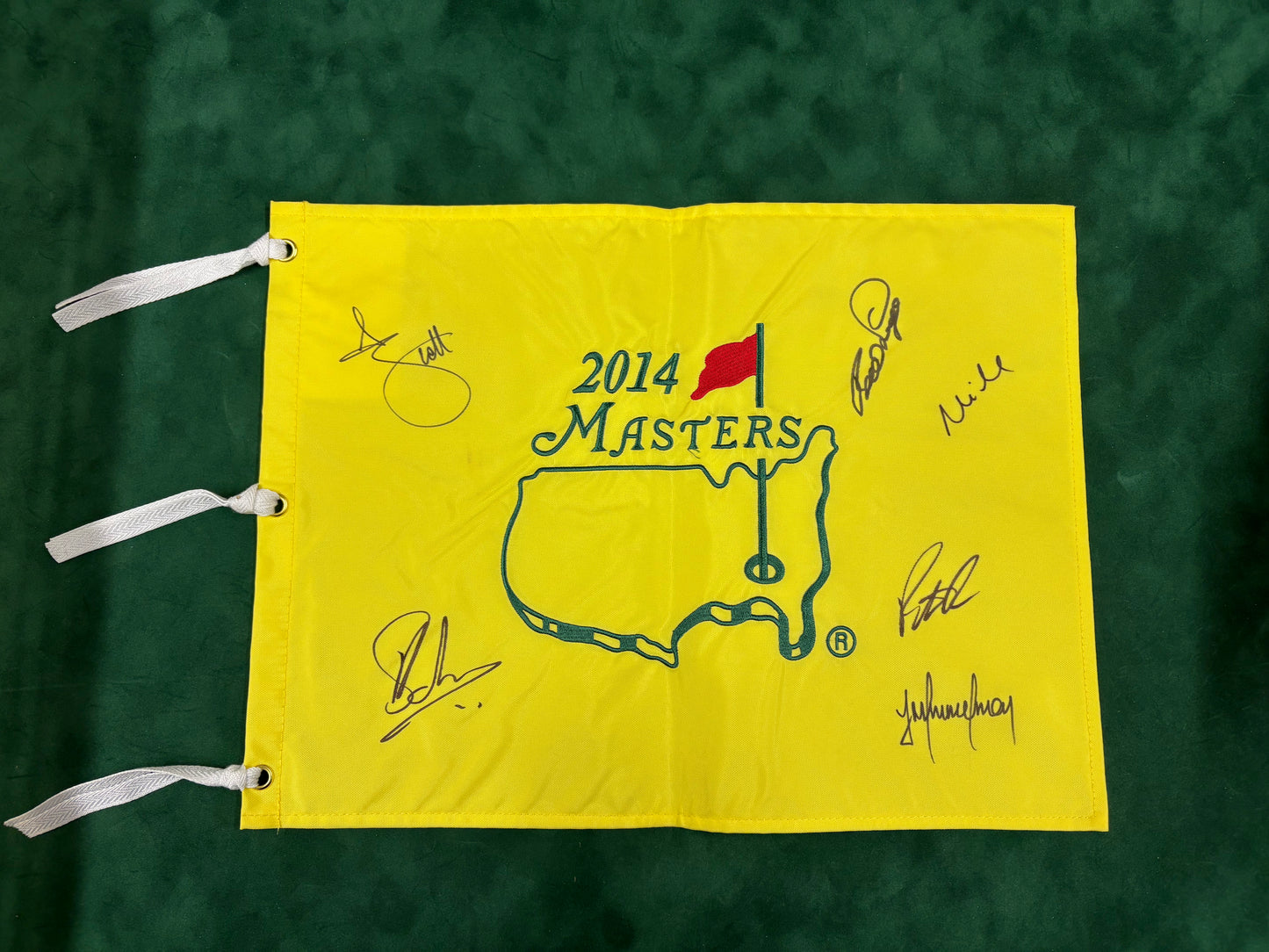 2014 Augusta Masters Golf Pin Flag Signed By 6 Champions (Reed, Langer, Immelman) + Cert