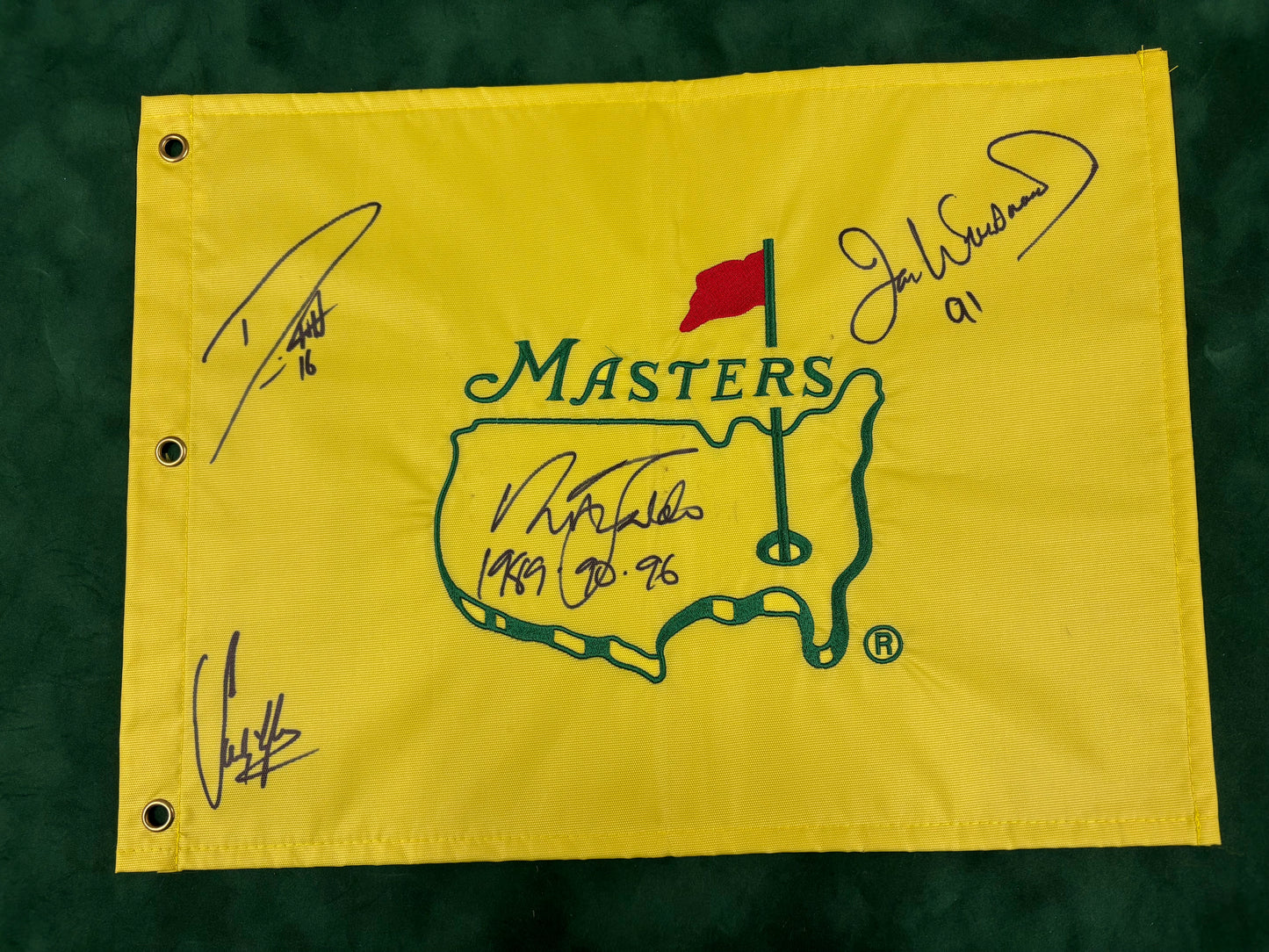 Undated Augusta Masters Golf Pin Flag Signed By 4 European Champions (Woosnam, Willett) + Cert