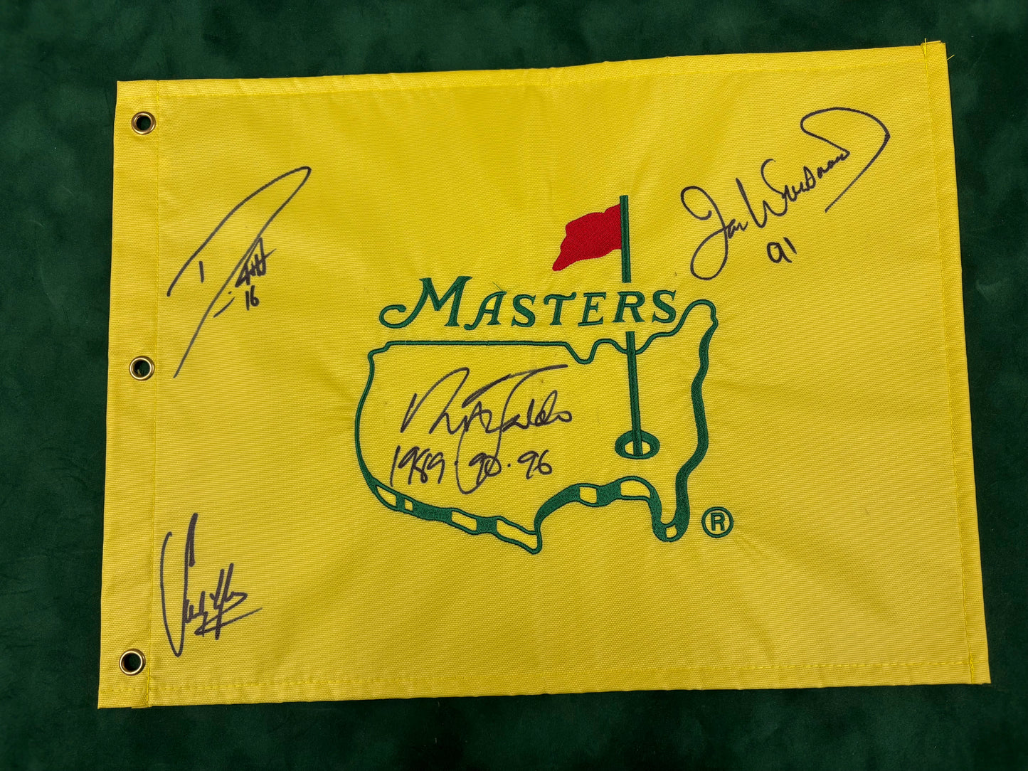 Undated Augusta Masters Golf Pin Flag Signed By 4 European Champions (Woosnam, Willett) + Cert