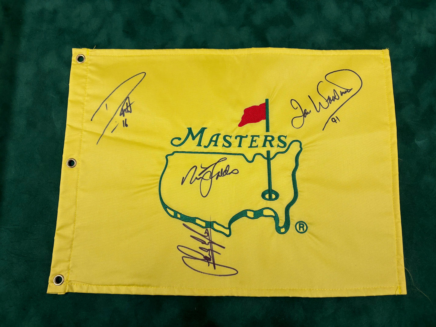 Undated Augusta Masters Golf Pin Flag Signed By 4 European Champions (Woosnam, Willett) + Cert