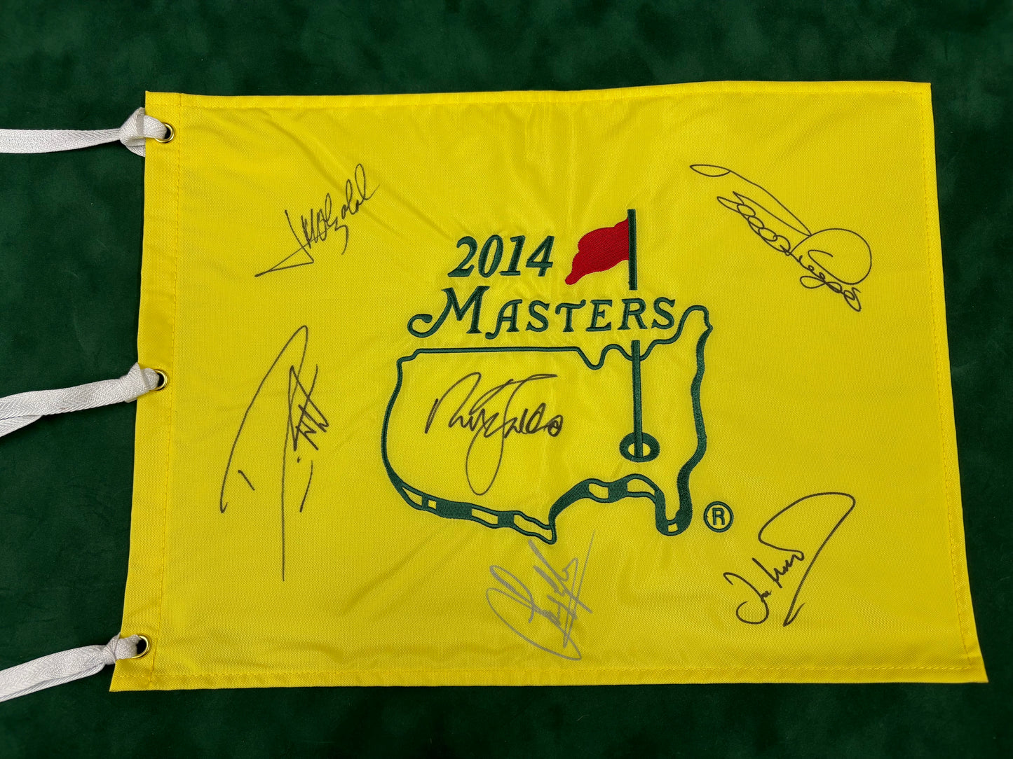2014 Augusta Masters Golf Pin Flag Signed By 6 European Champions (Faldo, Woosnam, Langer) + Cert