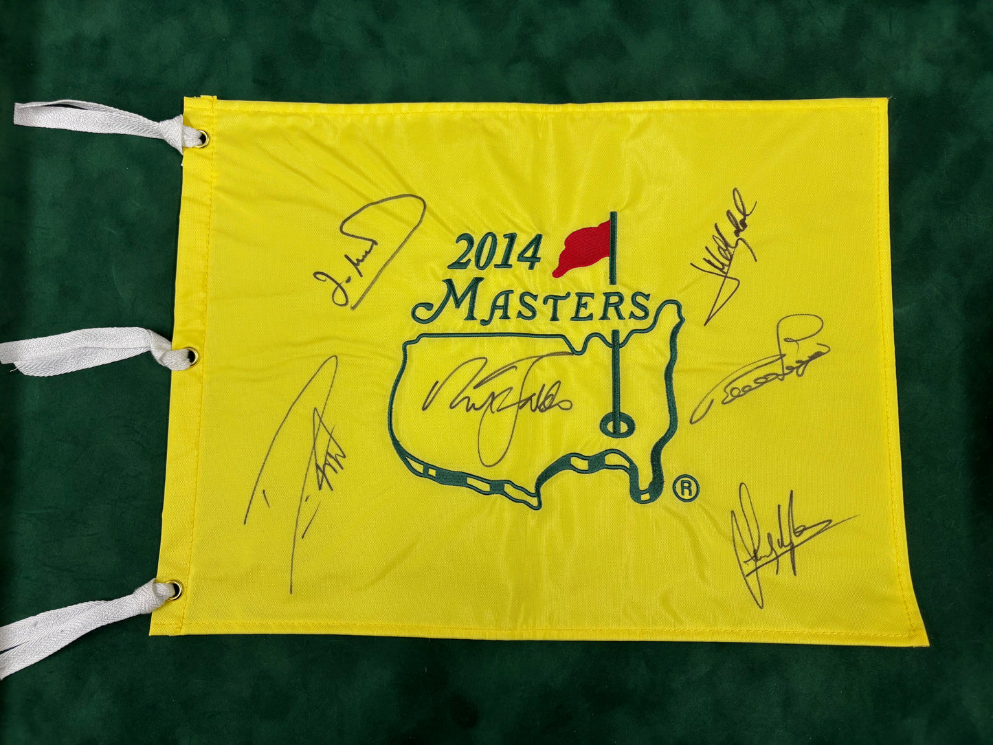 2014 Augusta Masters Golf Pin Flag Signed By 6 European Champions (Faldo, Lyle, Langer) + Cert