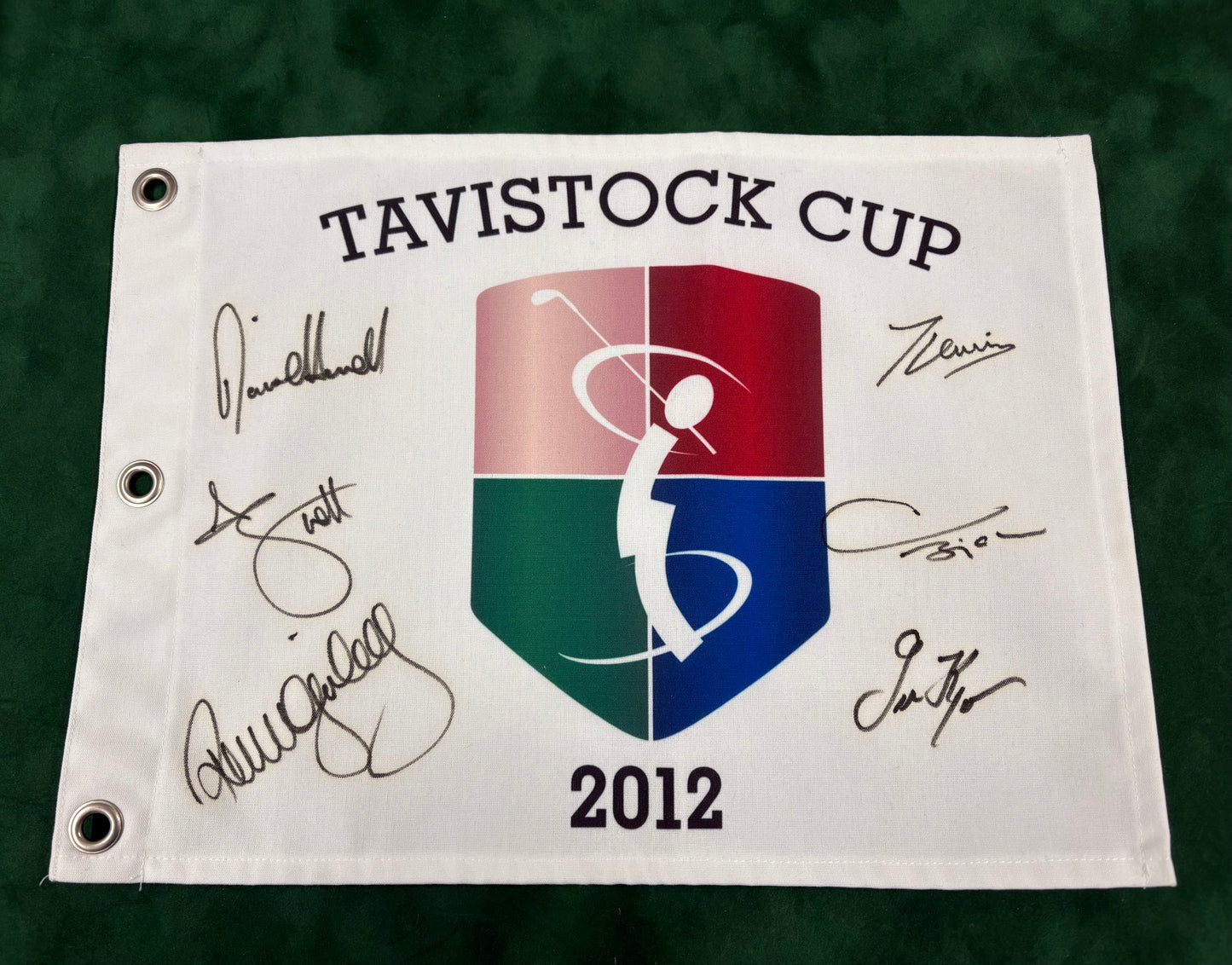 2012 Tavistock Cup Golf Flag Signed by Team Queenwood (Bjorn, Scott, Lewis) + Cert