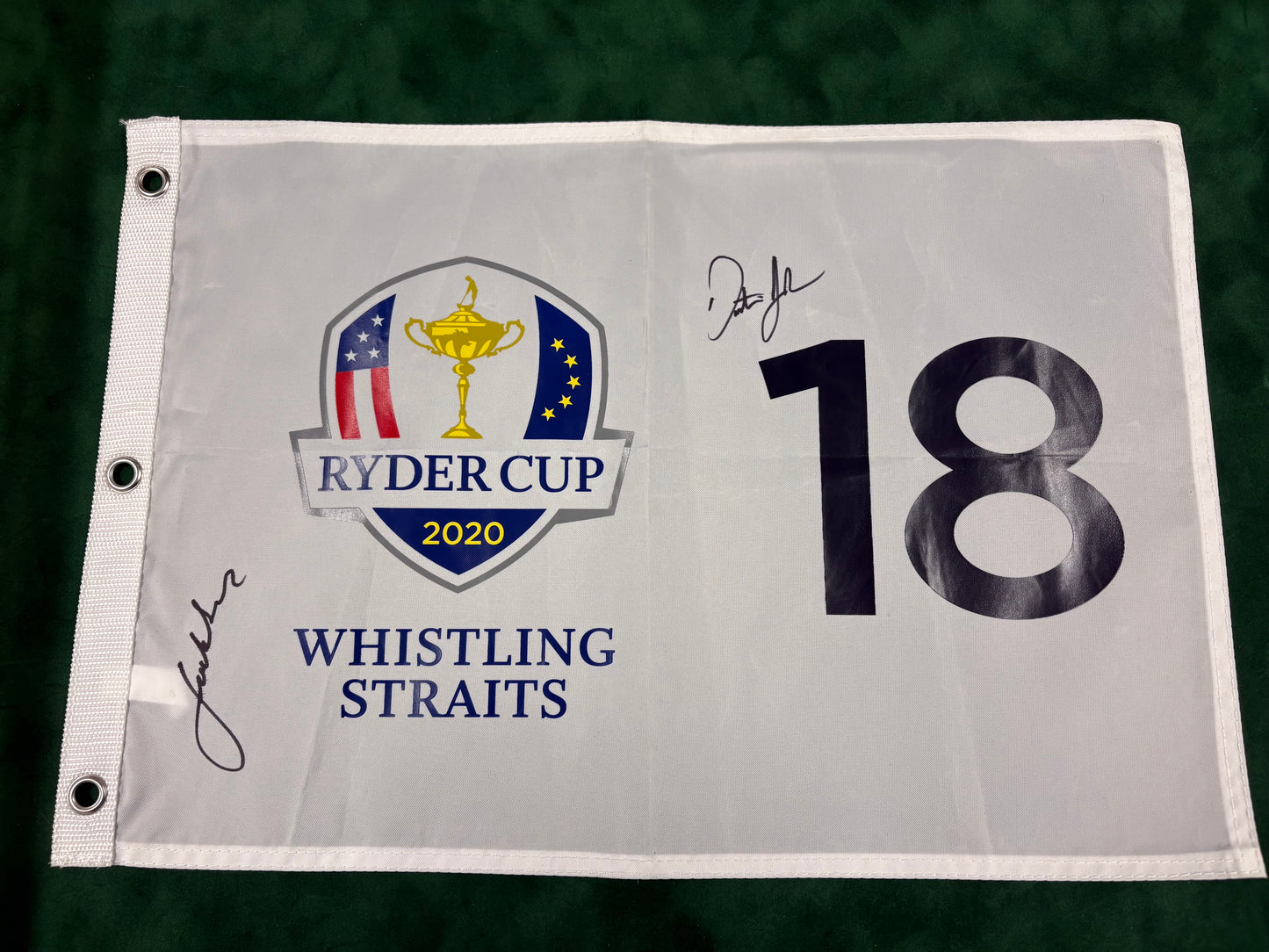 Jordan Spieth & Dustin Johnson Signed 2020 Ryder Cup Golf Pin Flag + Dealer COA