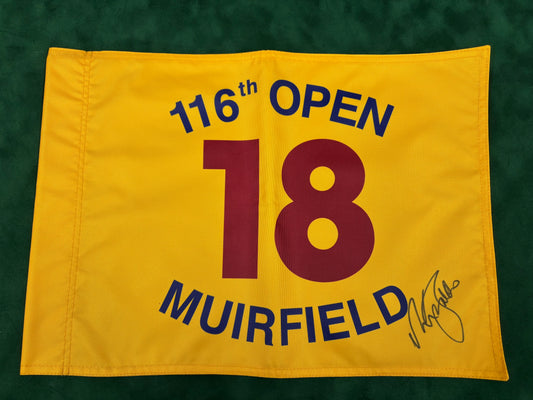 Sir Nick Faldo Winner Signed 116th Open at Muirfield Golf Flag + Dealer COA
