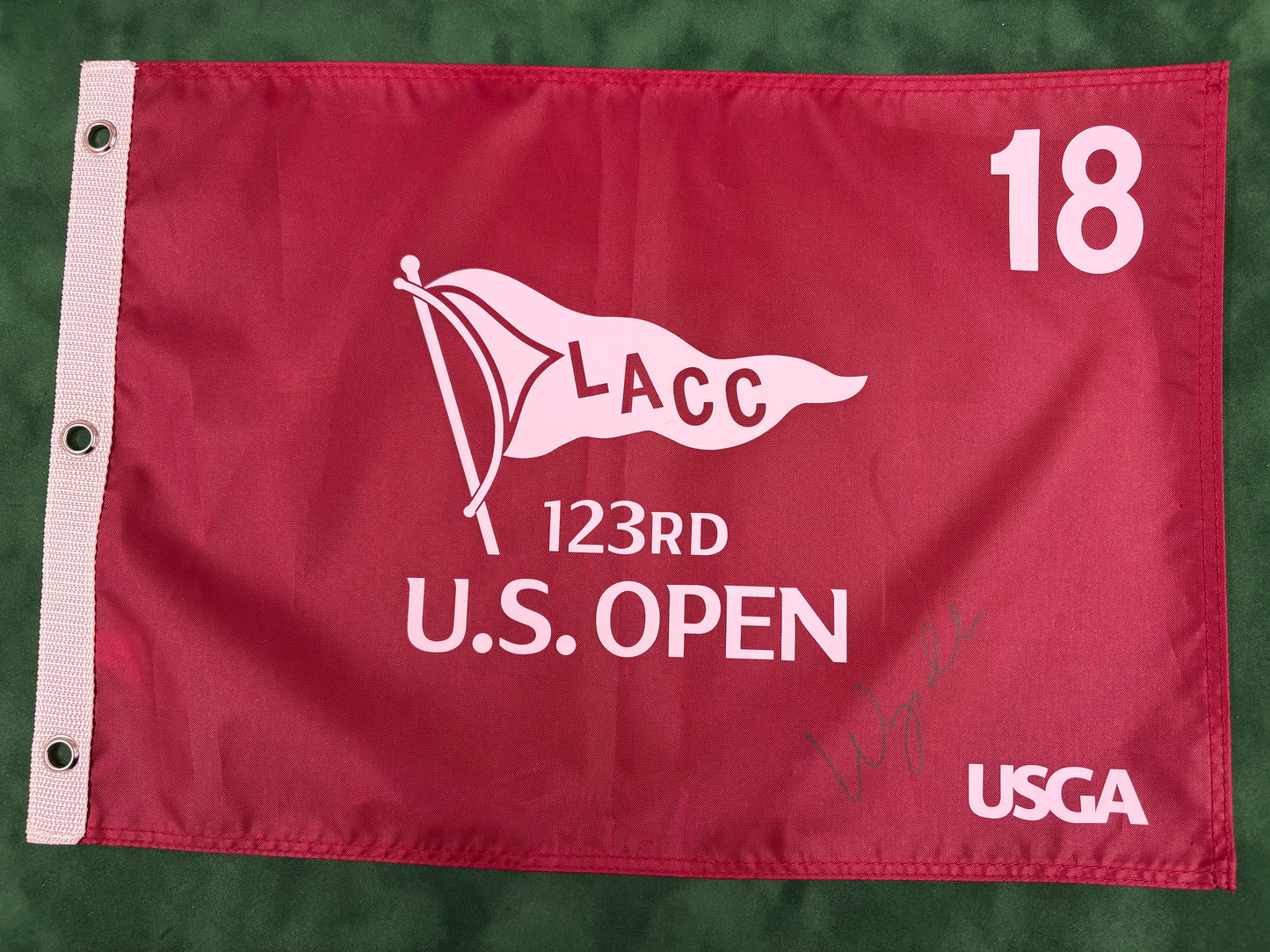 Wyndham Clark Winner Signed 123rd US Open at LACC Burgundy Golf Flag + Dealer COA