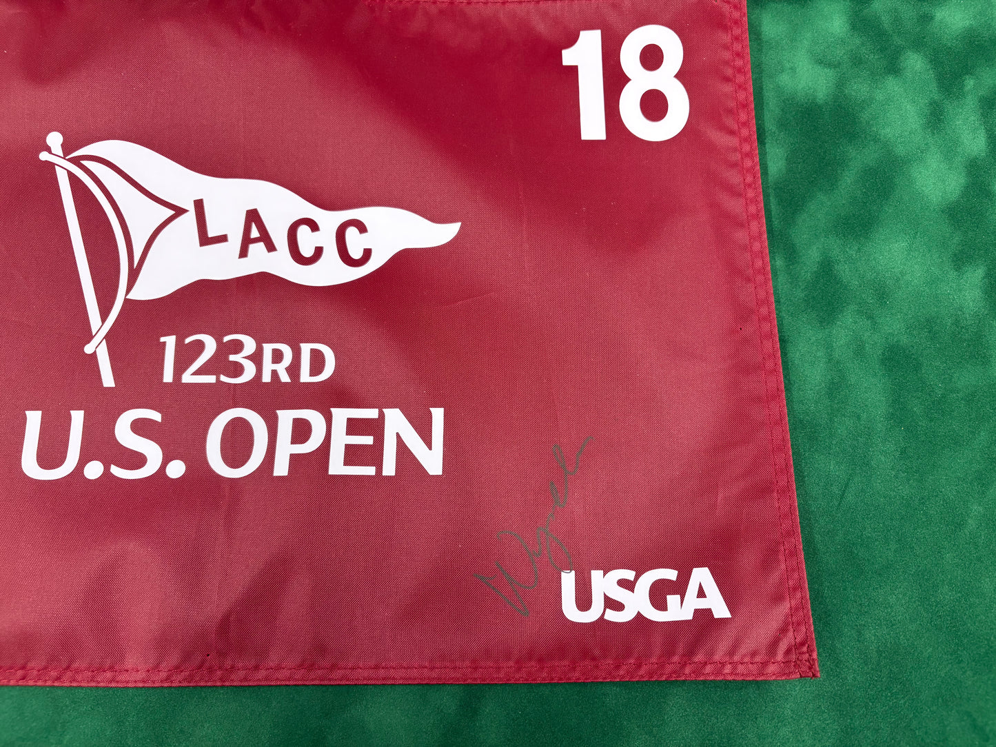 Wyndham Clark Winner Signed 123rd US Open at LACC Burgundy Golf Flag + Dealer COA