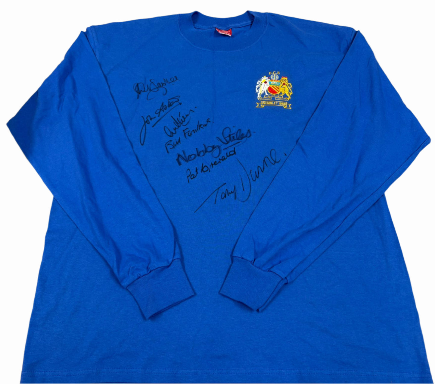 Manchester United 1968 European Cup Final Retro Football Shirt Signed by 7 (inc Stiles) + COA