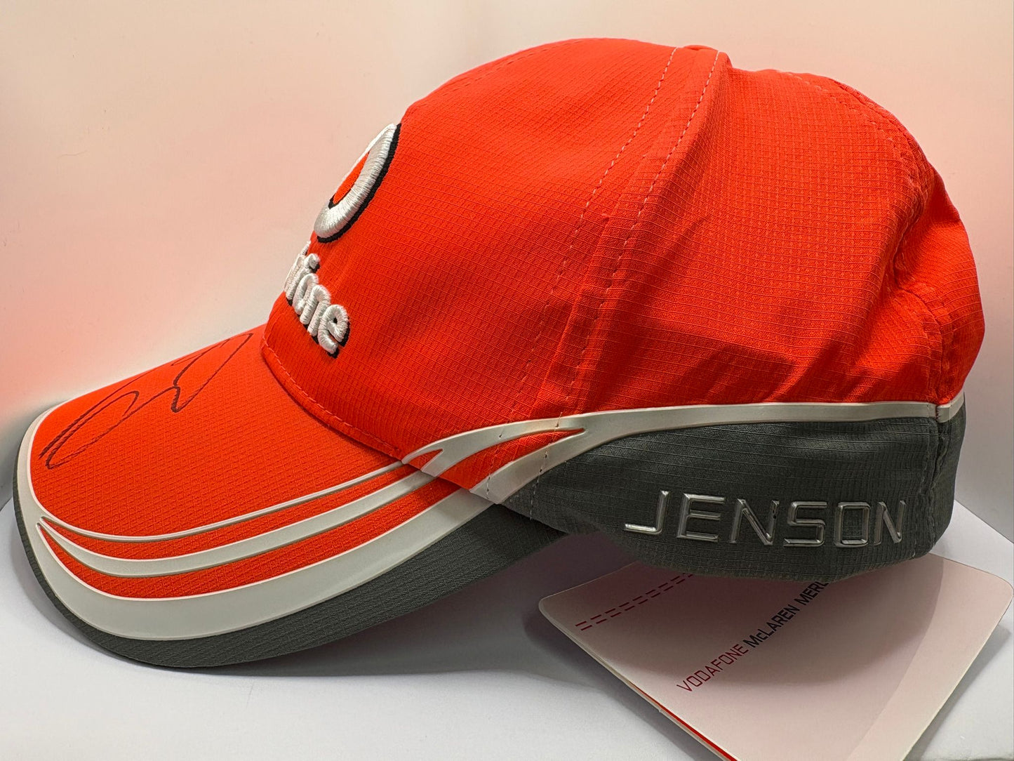 Jenson Button Signed Vodafone McLaren Mercedes Red F1 Cap + Dealer COA