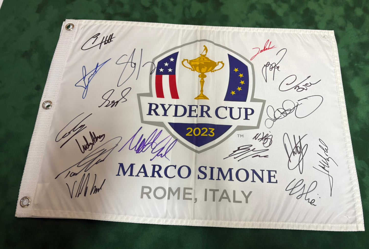 2023 Ryder Cup Team Europe Golf Flag Signed by 18 inc McIlroy Rahm Rose + COA