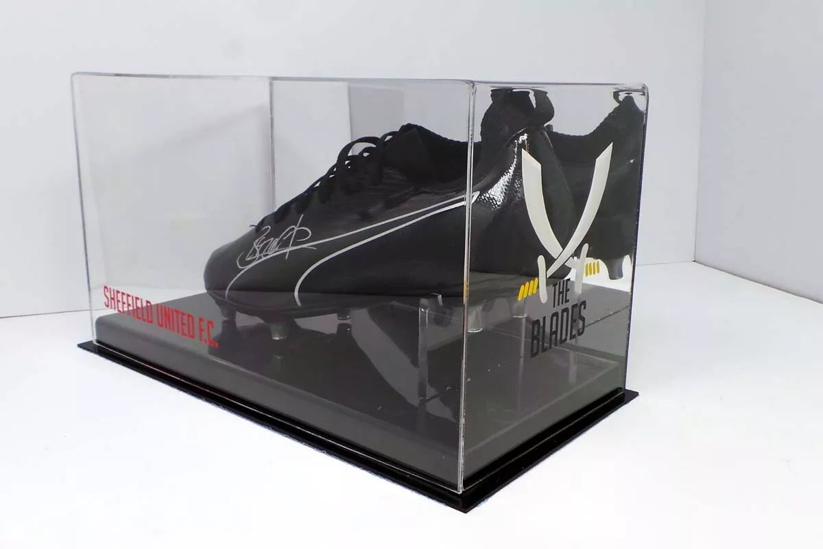 Brian Deane Signed Puma Football Boot In Acrylic Sheffield United Case with COA