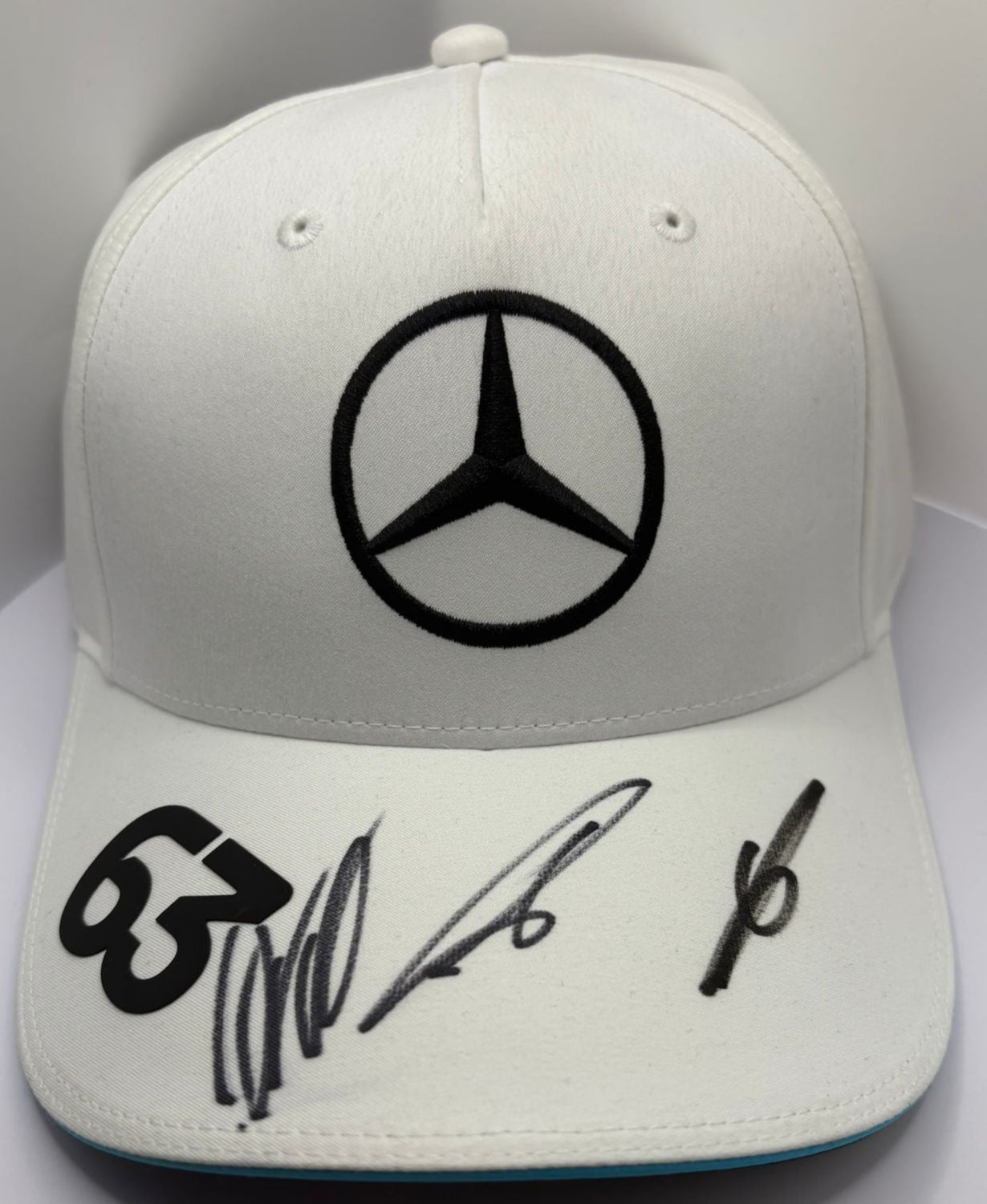 Andrea Kimi Antonelli, George Russell & Toto Wolff Signed White Mercedes F1 Cap + COA