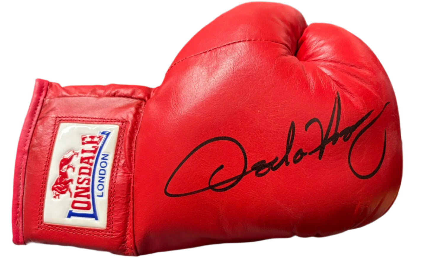 Oscar De Lay Hoya 'The Golden Boy' Signed Red Lonsdale Boxing Glove + Cert