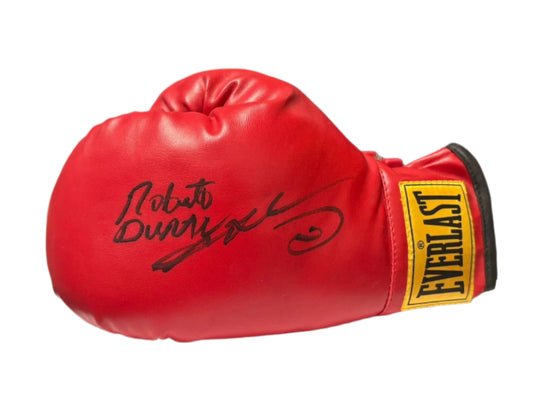 Boxing Legends Roberto Durán & Sugar Ray Leonard Signed Red Everlast Boxing Glove + Cert