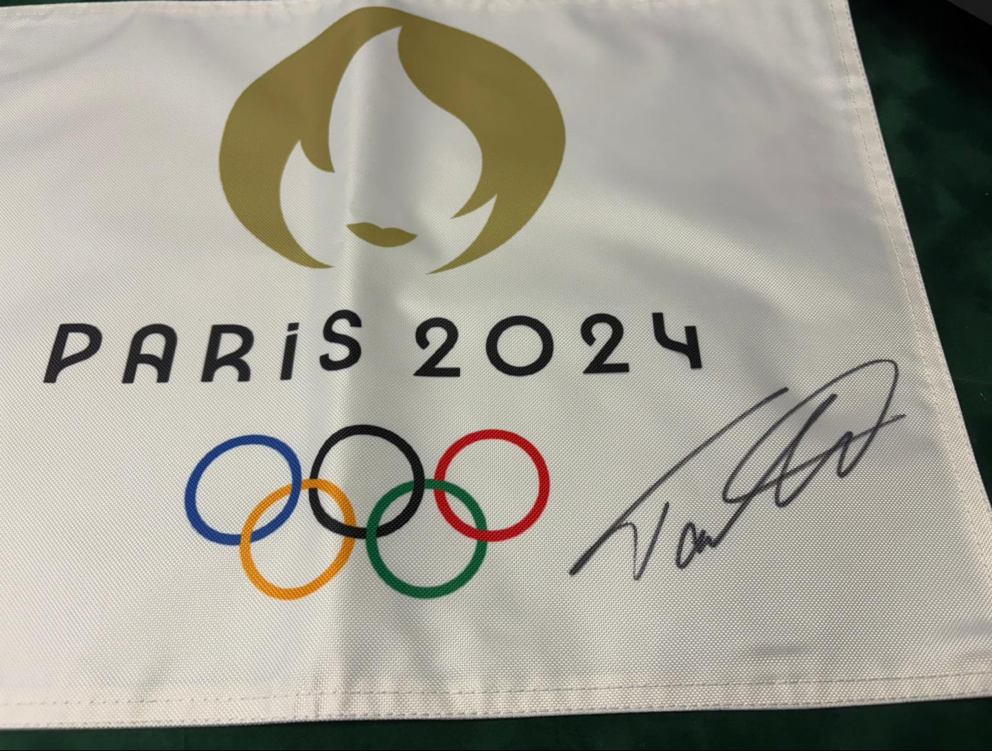 Silver Medallist Tommy Fleetwood Signed Paris 2024 Olympic Golf Pin Flag + Dealer COA