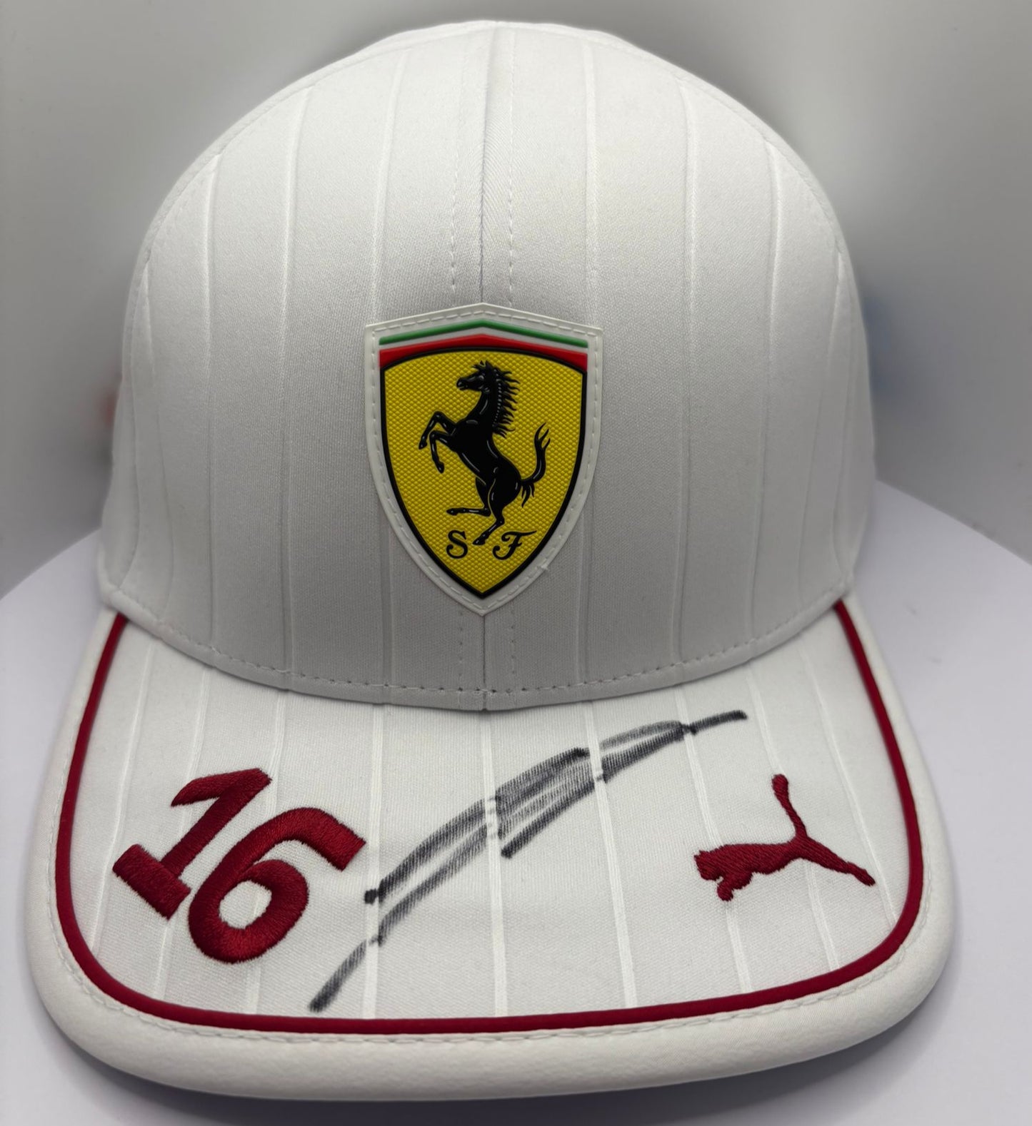 Charles Leclerc #16 Scuderia Ferrari Formula One Driver Signed White Puma F1 Cap + COA