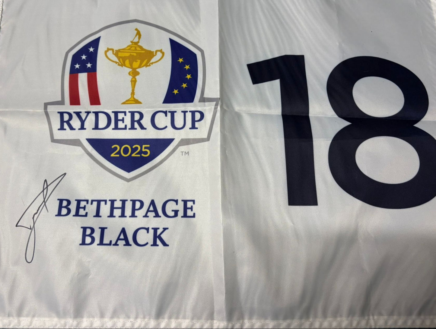 Luke Donald Captain Signed 2025 Ryder Cup at Bethpage Black Golf Flag + COA