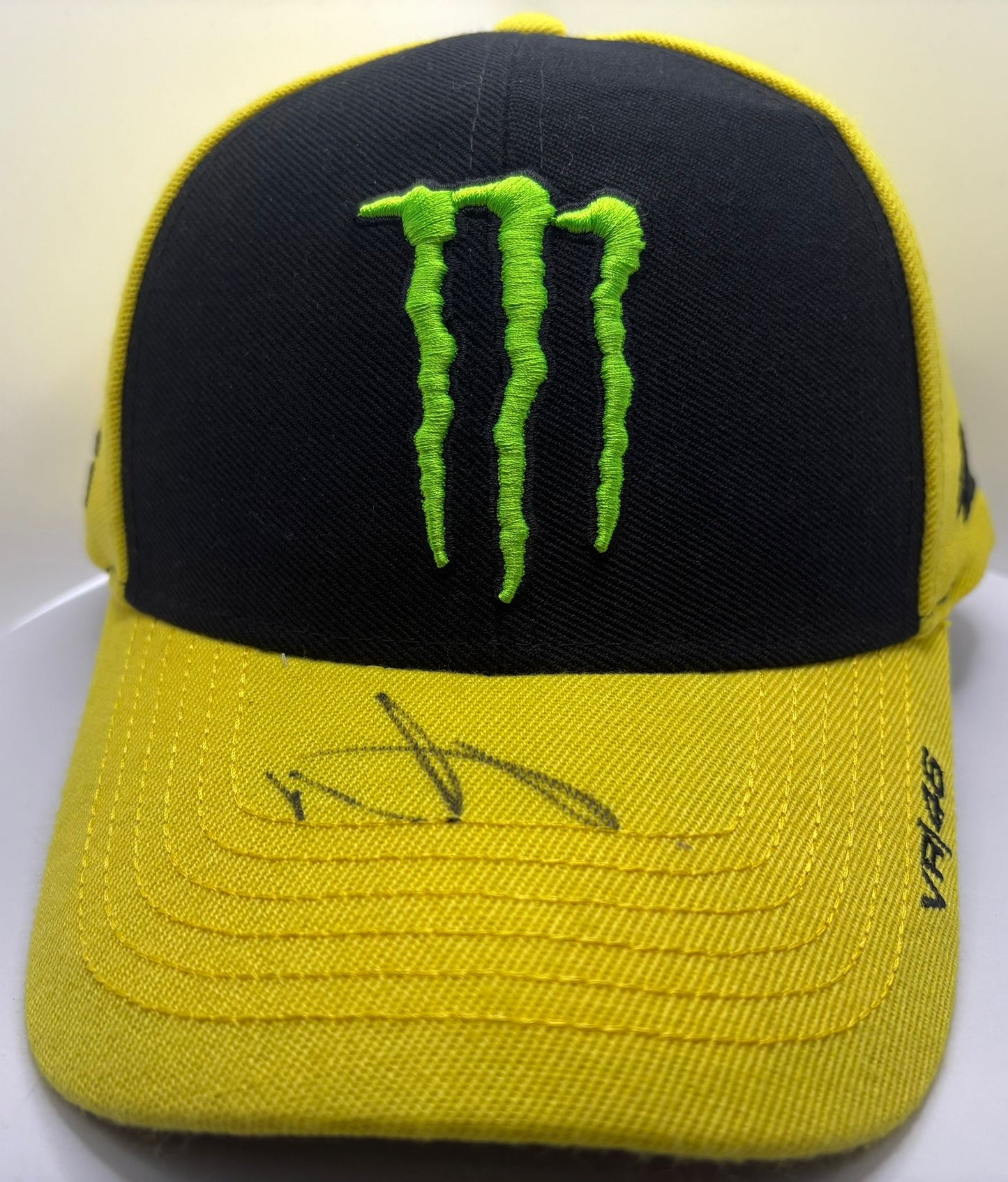 Valentino Rossi Signed Yellow & Black Monster Energy MotoGP Cap with COA (Short Signature)