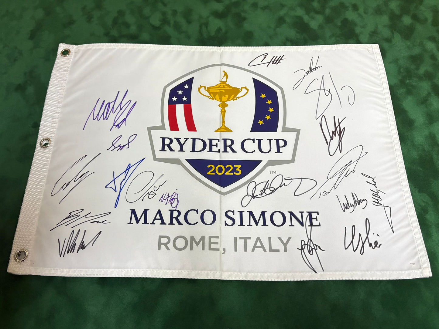 2023 Ryder Cup Team Europe - Official Golf Flag Signed by 18 McIlroy Rahm + Dealer COA
