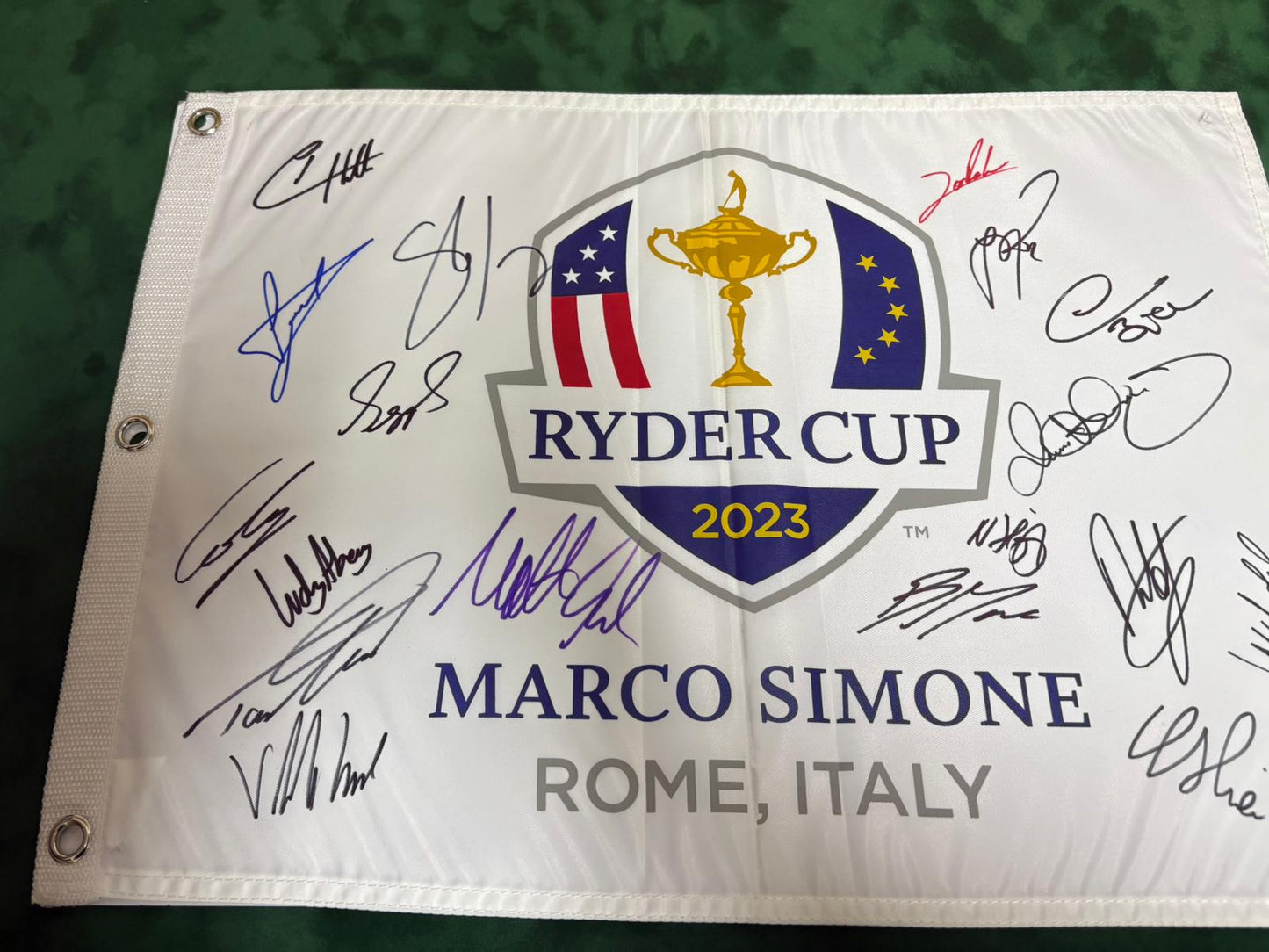 2023 Ryder Cup Team Europe Golf Flag Signed by 18 inc McIlroy Rahm Rose + COA