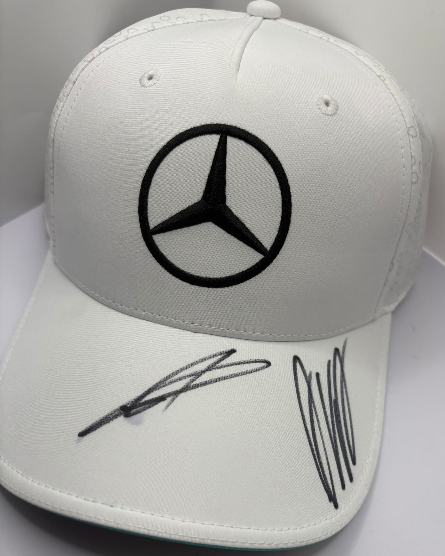 Andrea Kimi Antonelli & George Russell Mercedes Formula One Drivers Signed White F1 Cap + COA
