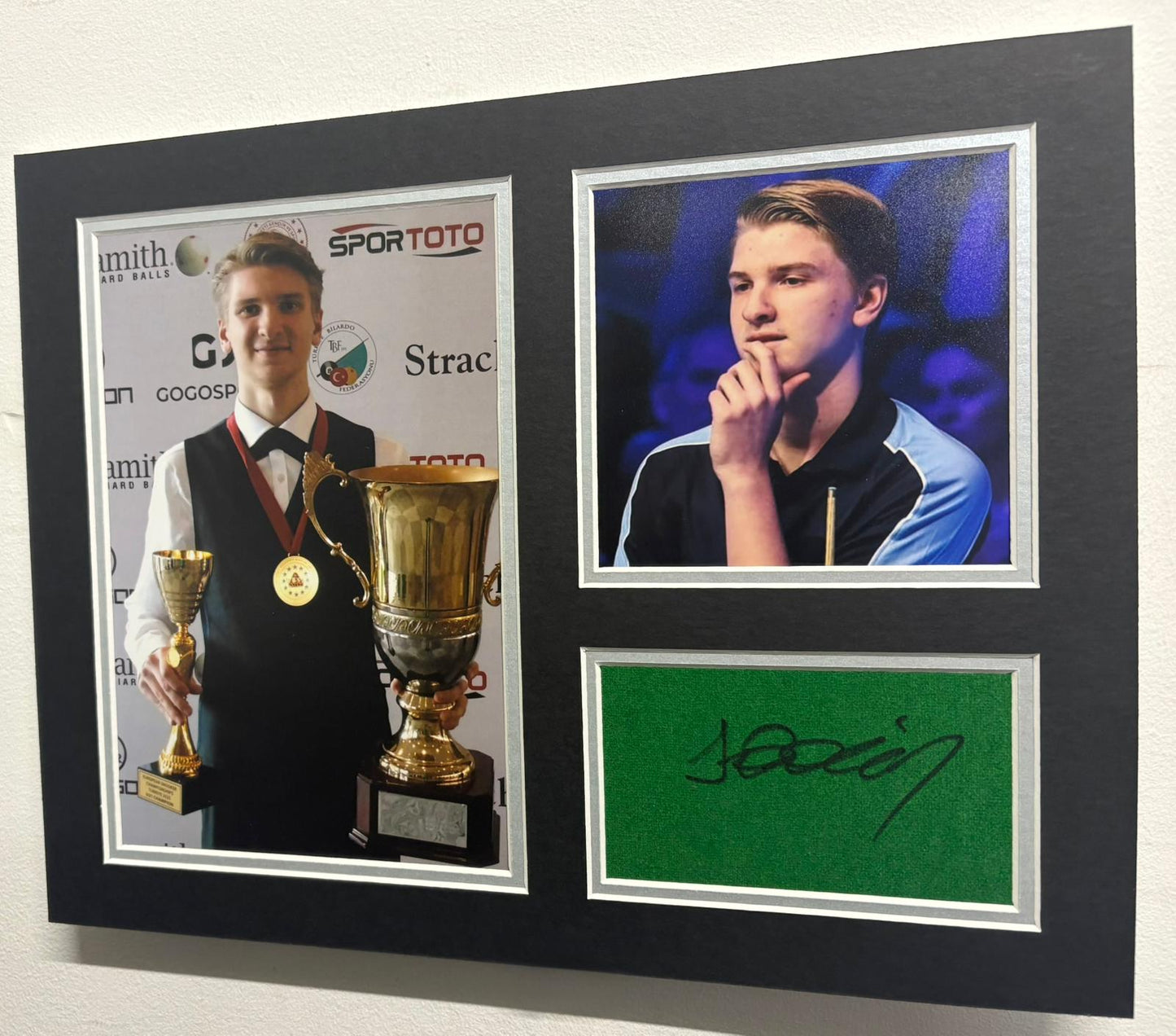 Ukrainian Professional Snooker Player Iulian Boiko Signed Baize Display + Cert