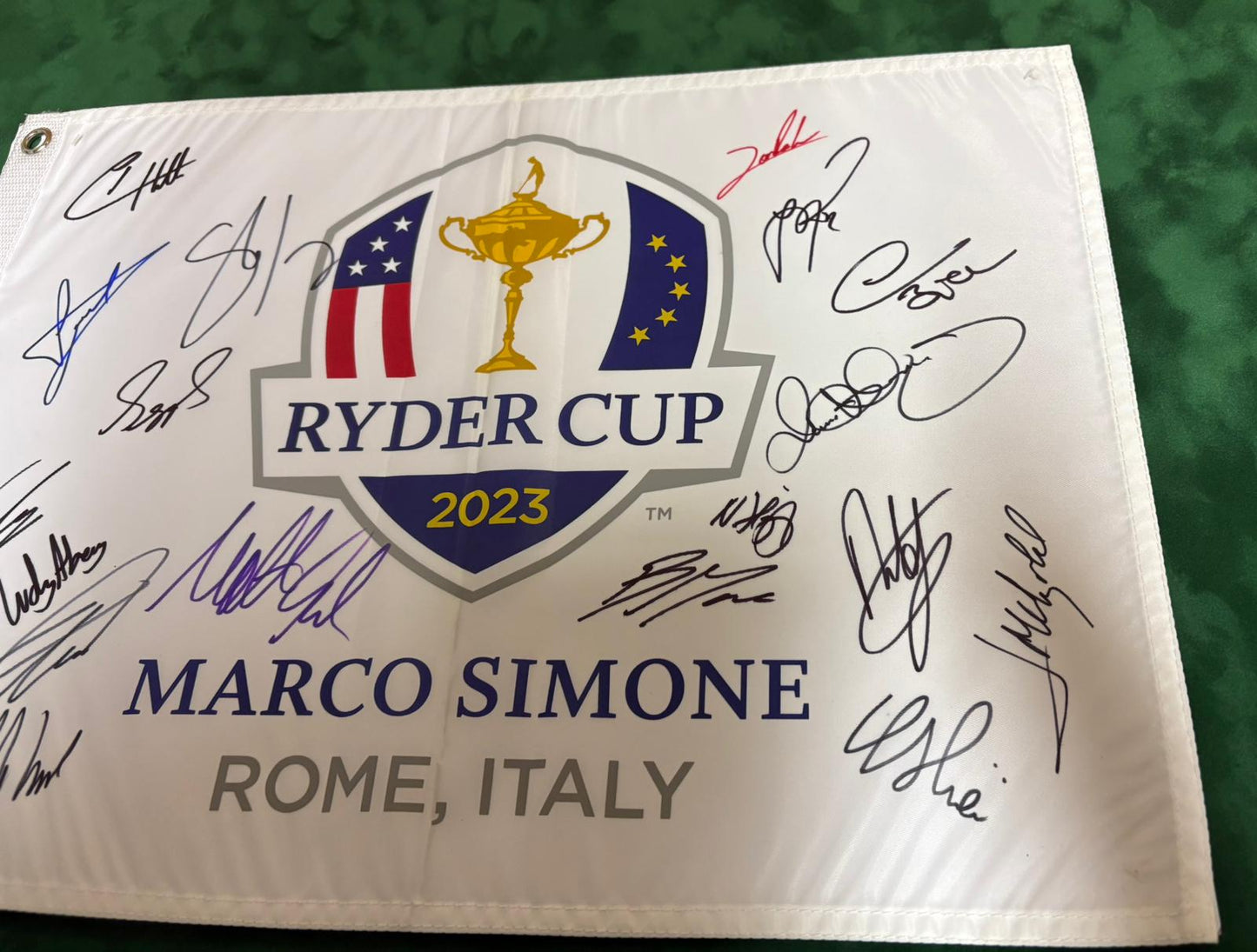 2023 Ryder Cup Team Europe Golf Flag Signed by 18 inc McIlroy Rahm Rose + COA