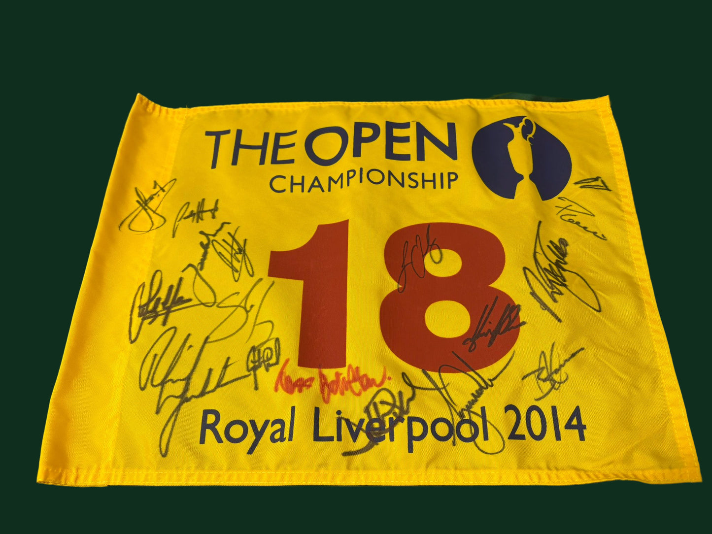 2014 Open at Liverpool Golf Pin Flag Signed by 17 Champions - Tiger Woods + COA