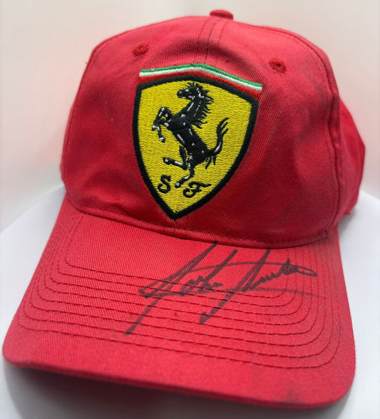 John Surtees - British Racing Legend & Motorcycle Driver Signed Red Ferrari F1 Cap with COA