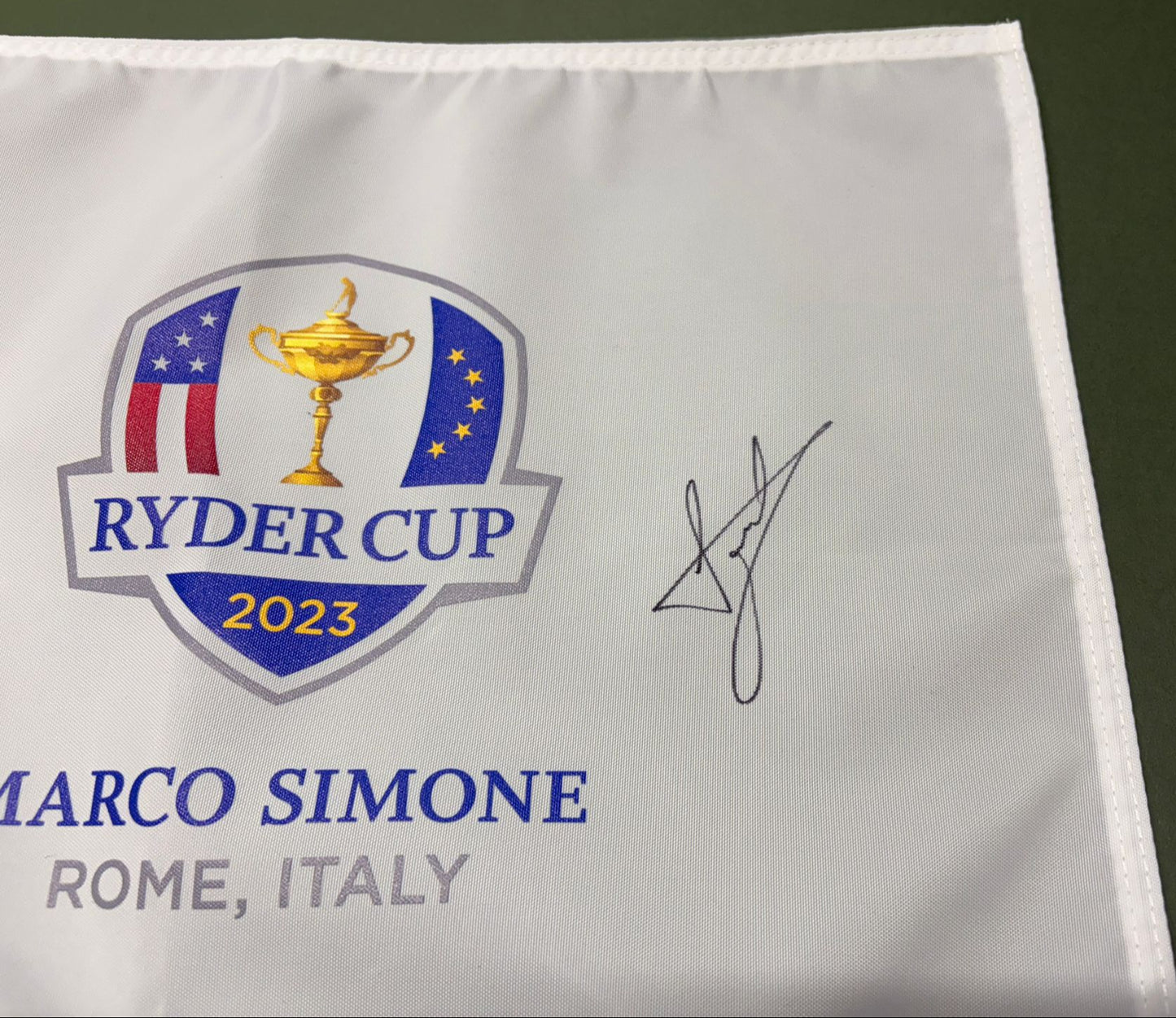Luke Donald Captain Signed 2023 Ryder Cup at Marco Simone Golf Flag + Cert