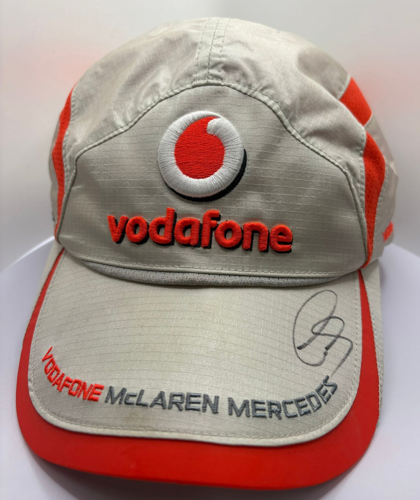 Formula One Legend Lewis Hamilton Signed Vodafone McLaren Mercedes Silver & Orange F1 Cap with COA