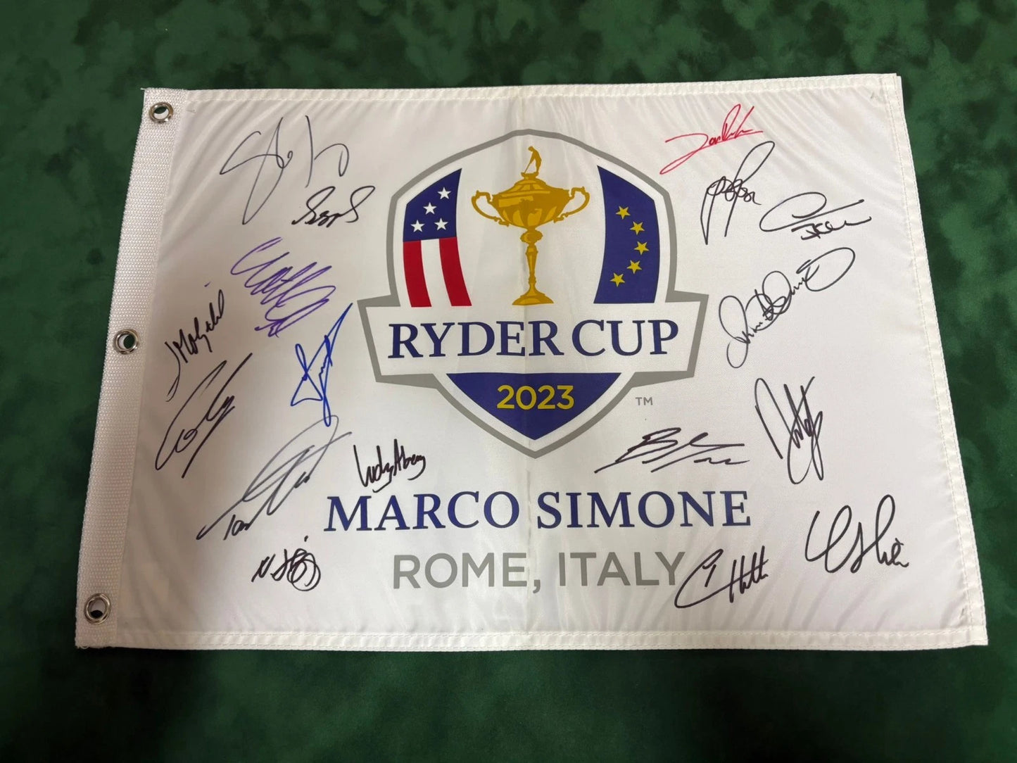 2023 Ryder Cup Team Europe Golf Flag Signed by 17 inc Molinari Lowry Rose + COA