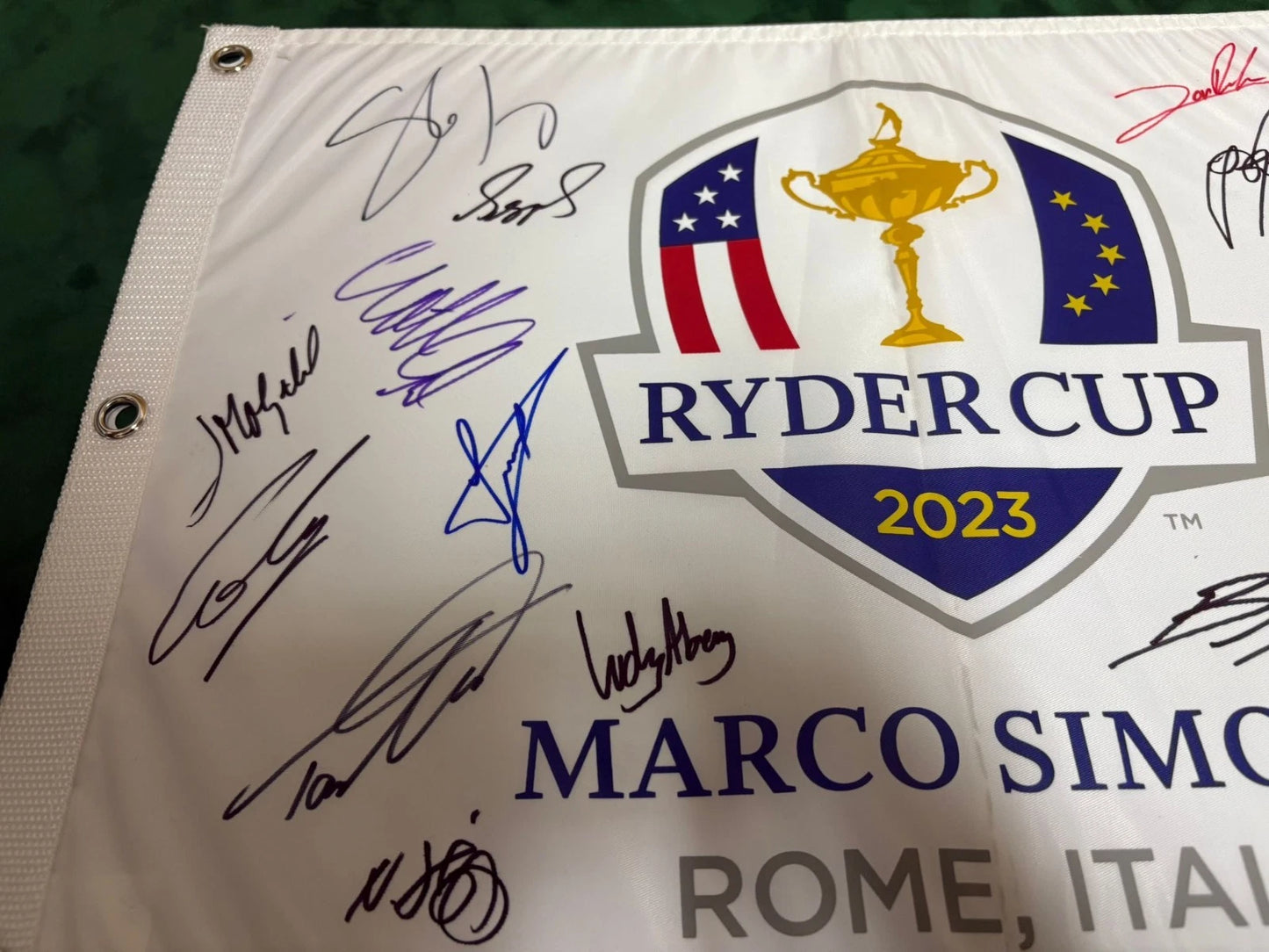 2023 Ryder Cup Team Europe Golf Flag Signed by 17 inc Molinari Lowry Rose + COA