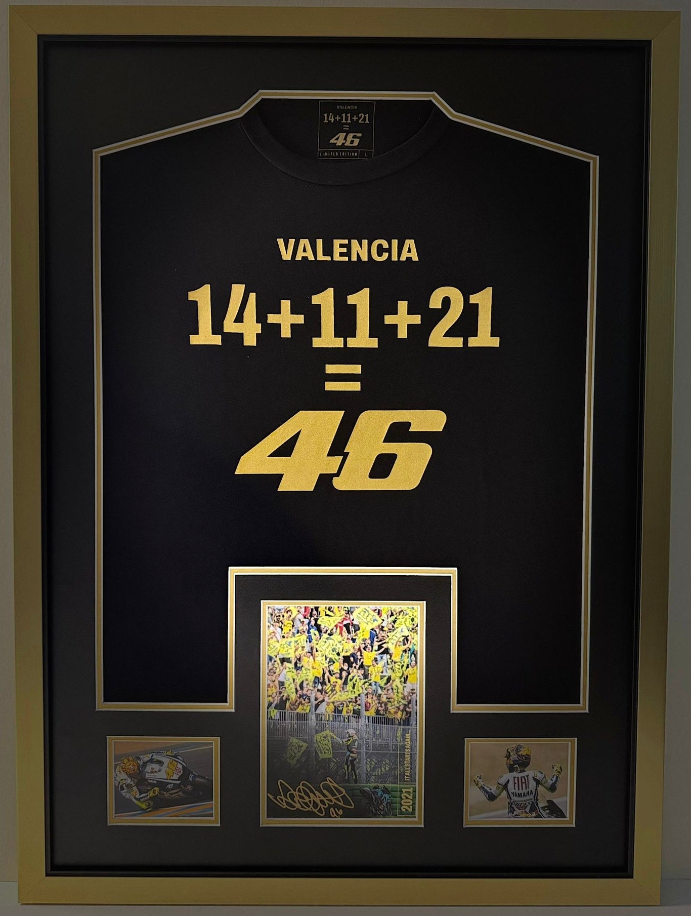 Valentino Rossi Signed Valencia 14 + 11 + 21 =46 Retirement Race Display + Cert