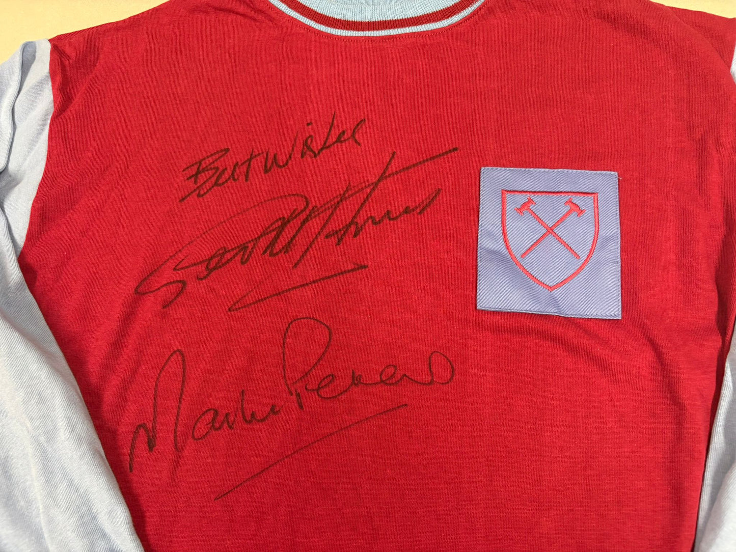 Geoff Hurst & Martin Peters Signed Retro 1966 West Ham United Football Shirt + COA