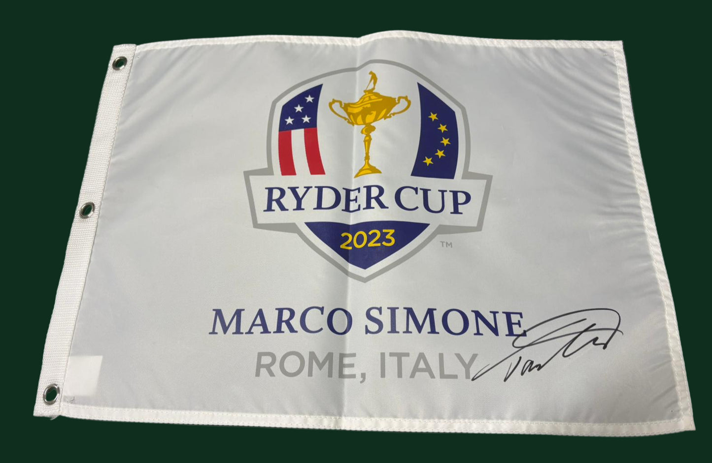 Tommy Fleetwood Signed 2023 Ryder Cup at Marco Simone Golf Flag + Dealer COA