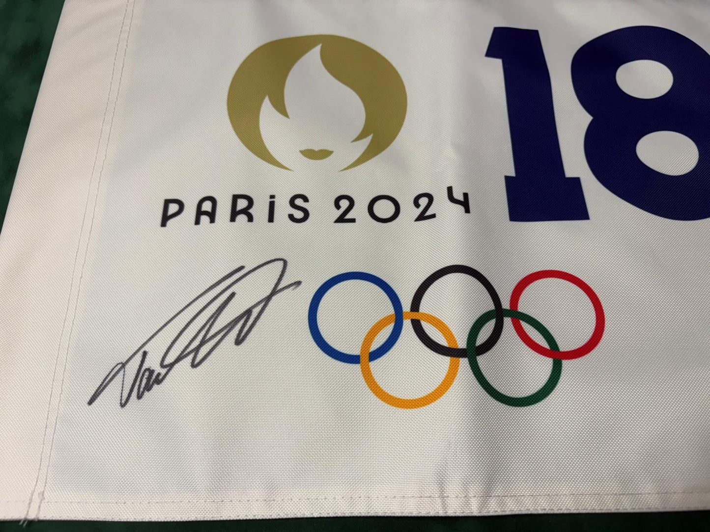 Silver Medallist Tommy Fleetwood Signed Paris 2024 Olympic Golf Pin Flag + Dealer COA