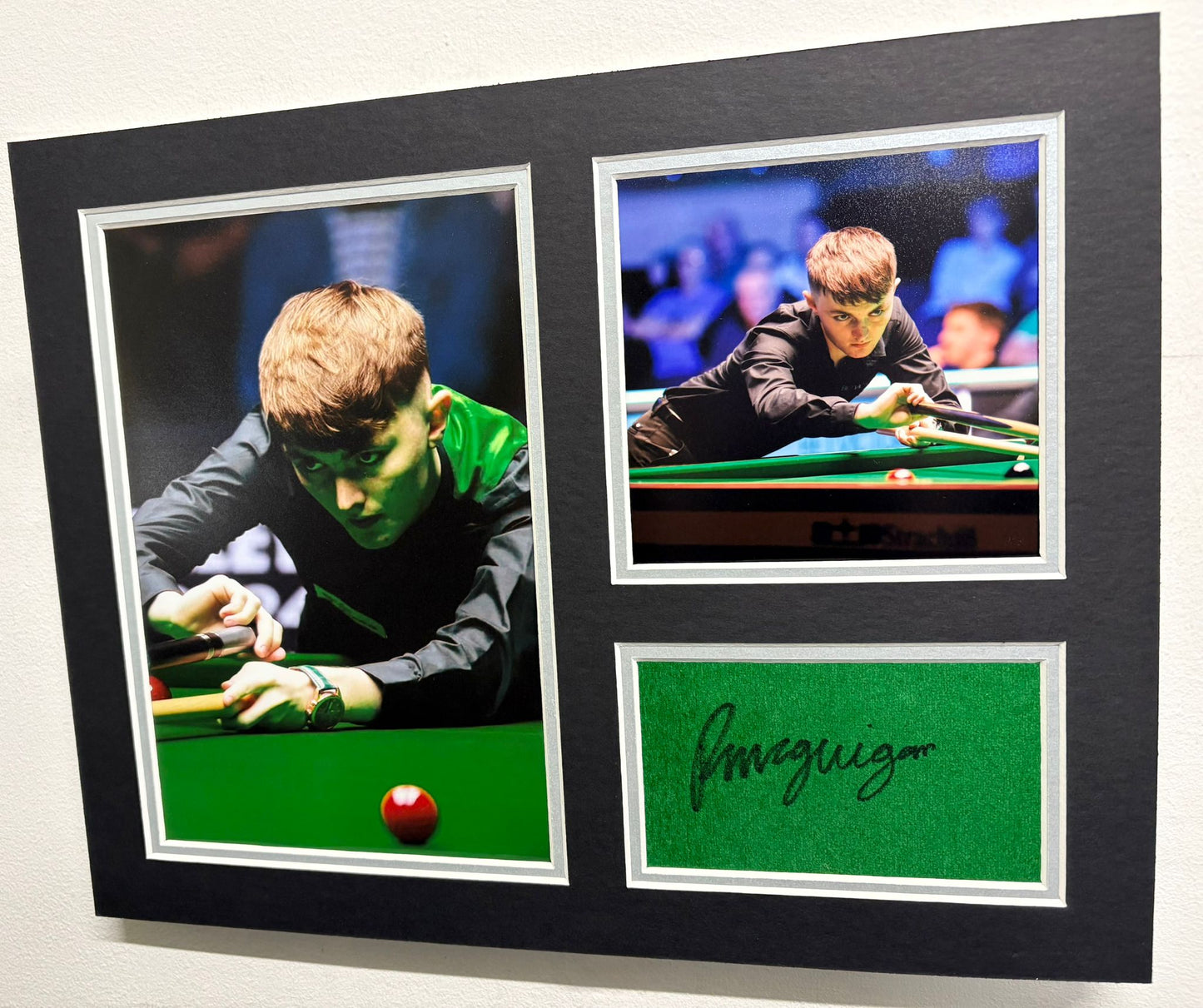 Professional Snooker Player Robbie McGuigan Signed Table Baize Display + Cert