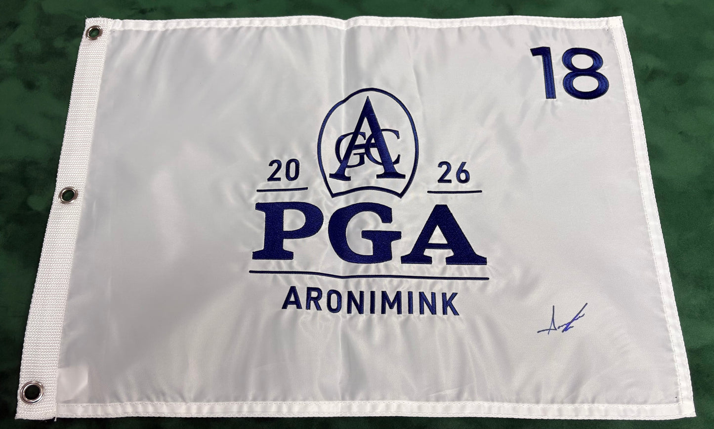 2026 PGA Championship Winner Aaron Rai Signed White Aronimink Golf Flag + COA