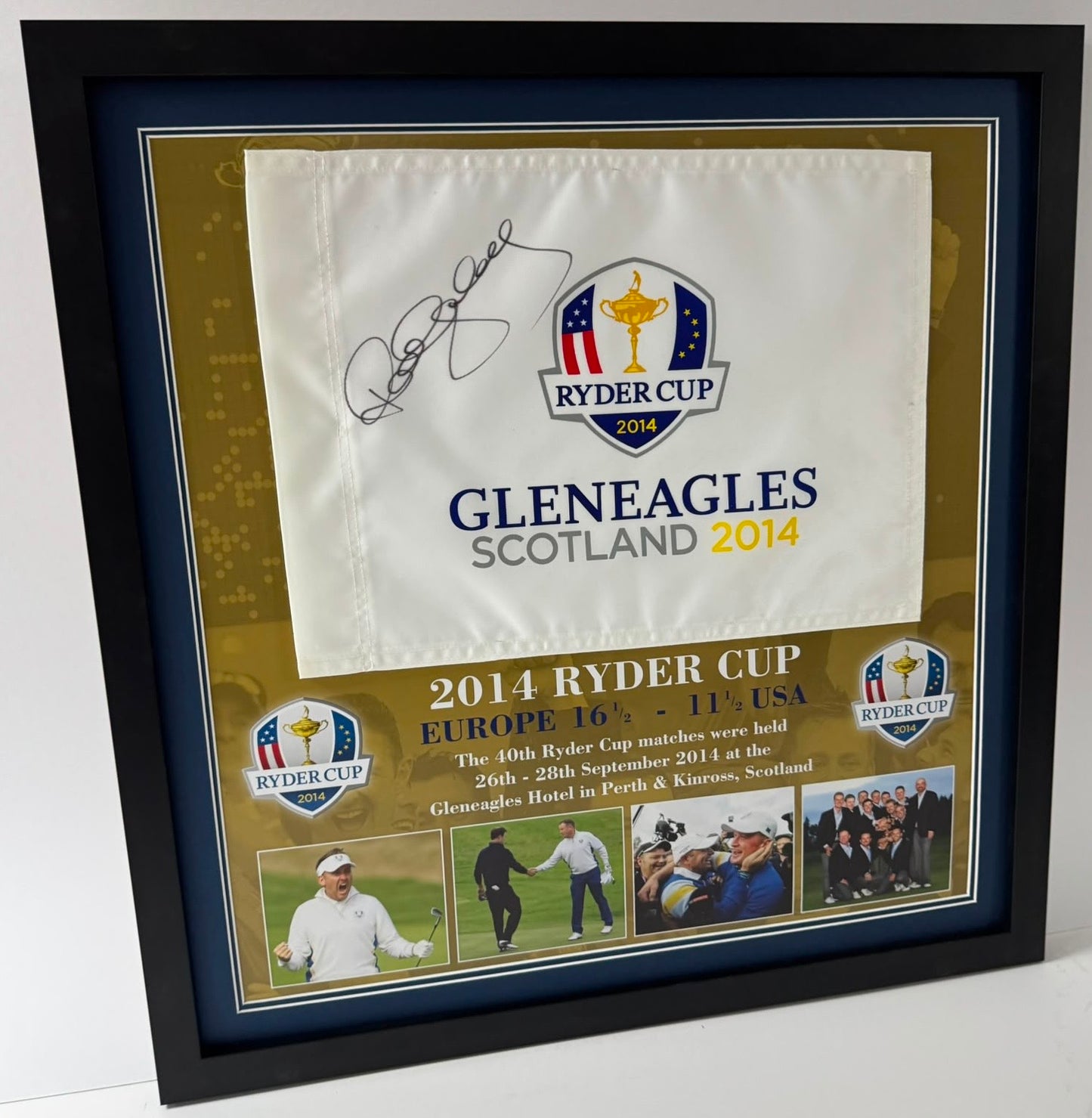 Paul McGinley 2014 Team Europe Ryder Cup Captain Signed Gleneagles Golf Flag Display + COA