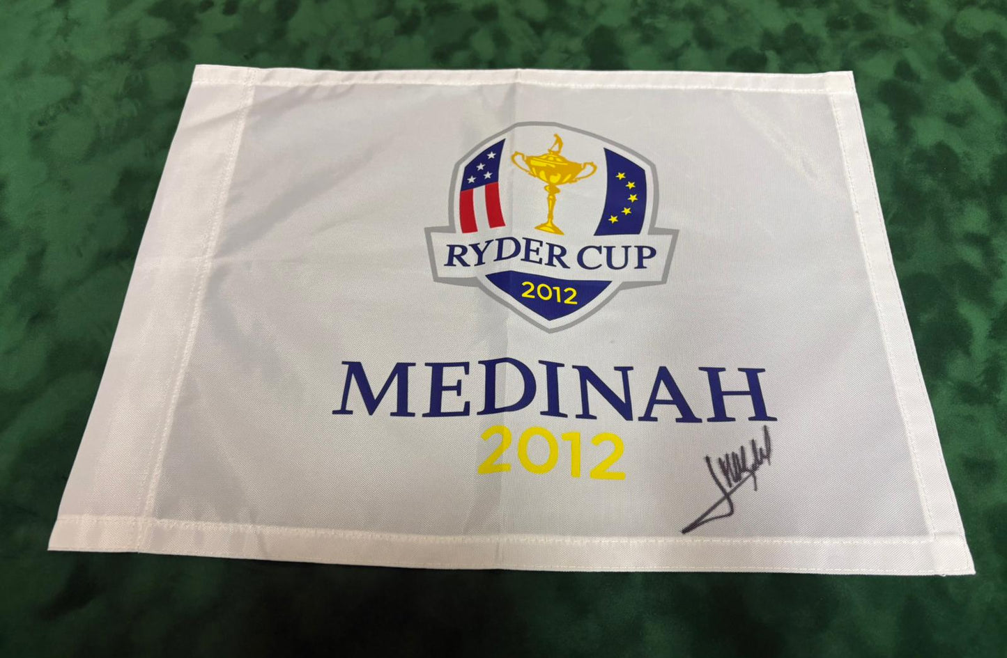 José María Olazábal Captain Signed 2012 Ryder Cup at Medinah Golf Flag + Dealer COA