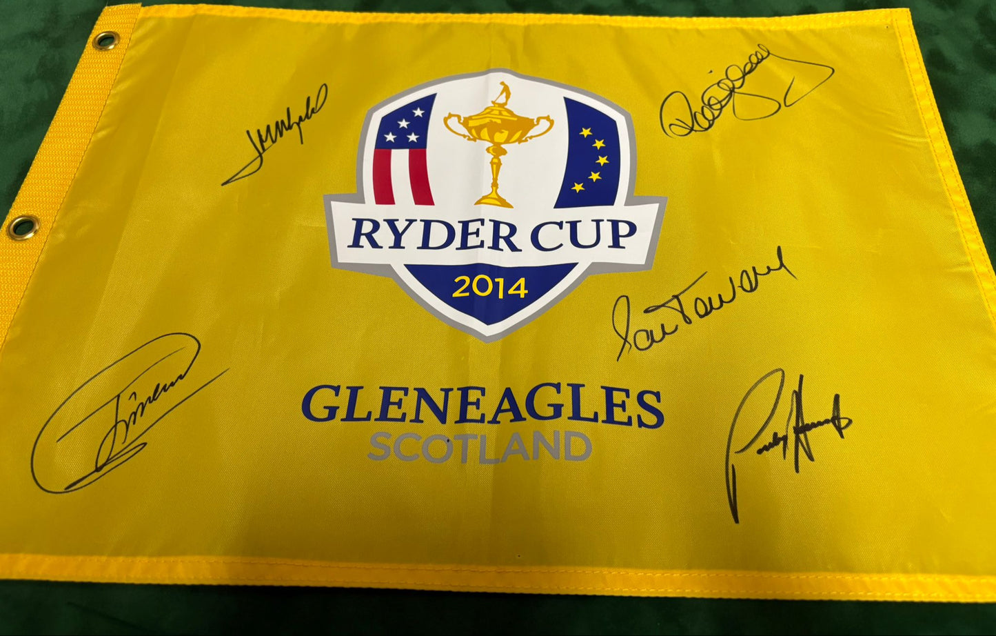 2014 Ryder Cup at Gleneagles Golf Pin Flag Signed by Team Europe Captain & 4x Vice Captains + COA