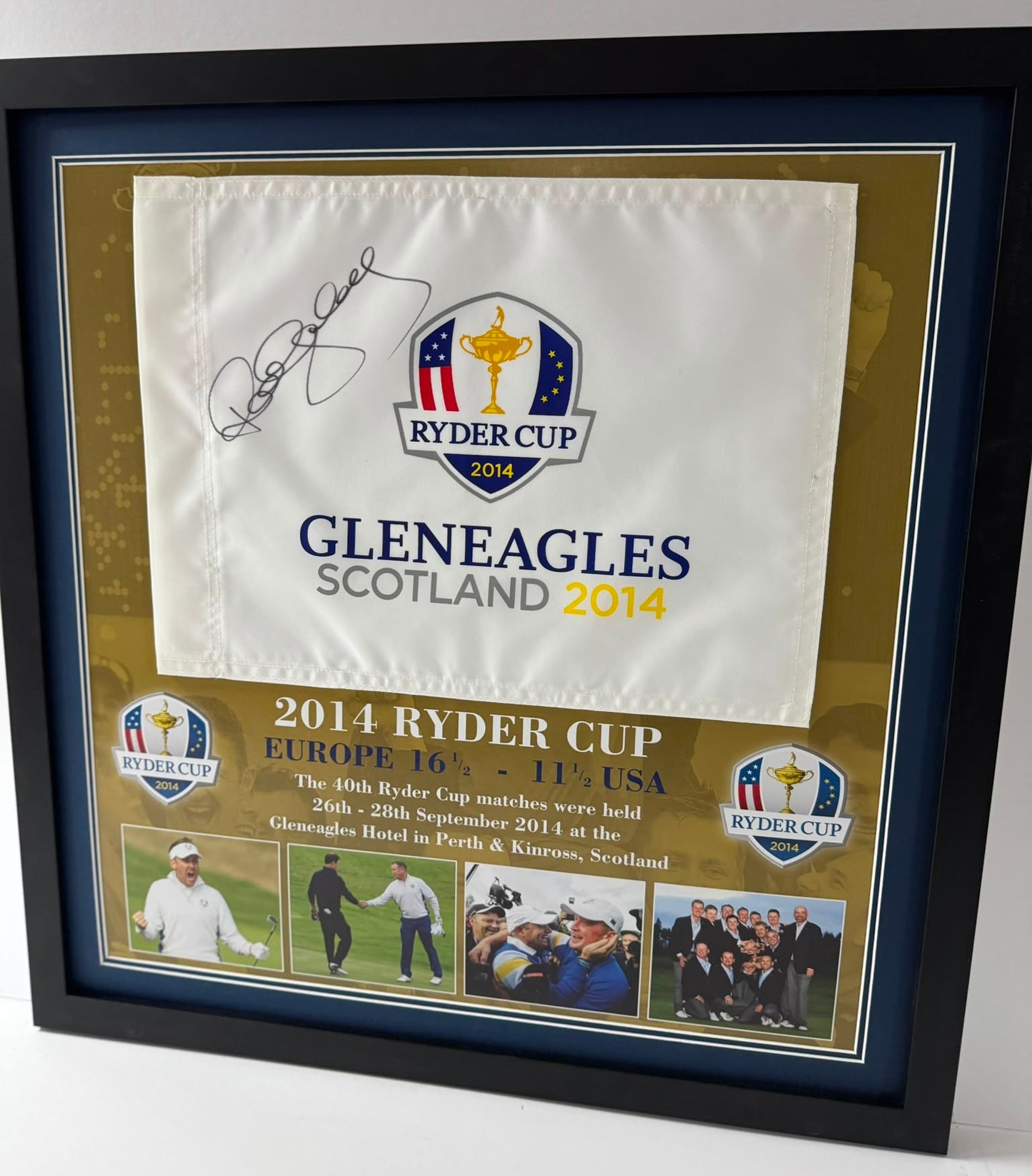 Paul McGinley 2014 Team Europe Ryder Cup Captain Signed Gleneagles Golf Flag Display + COA